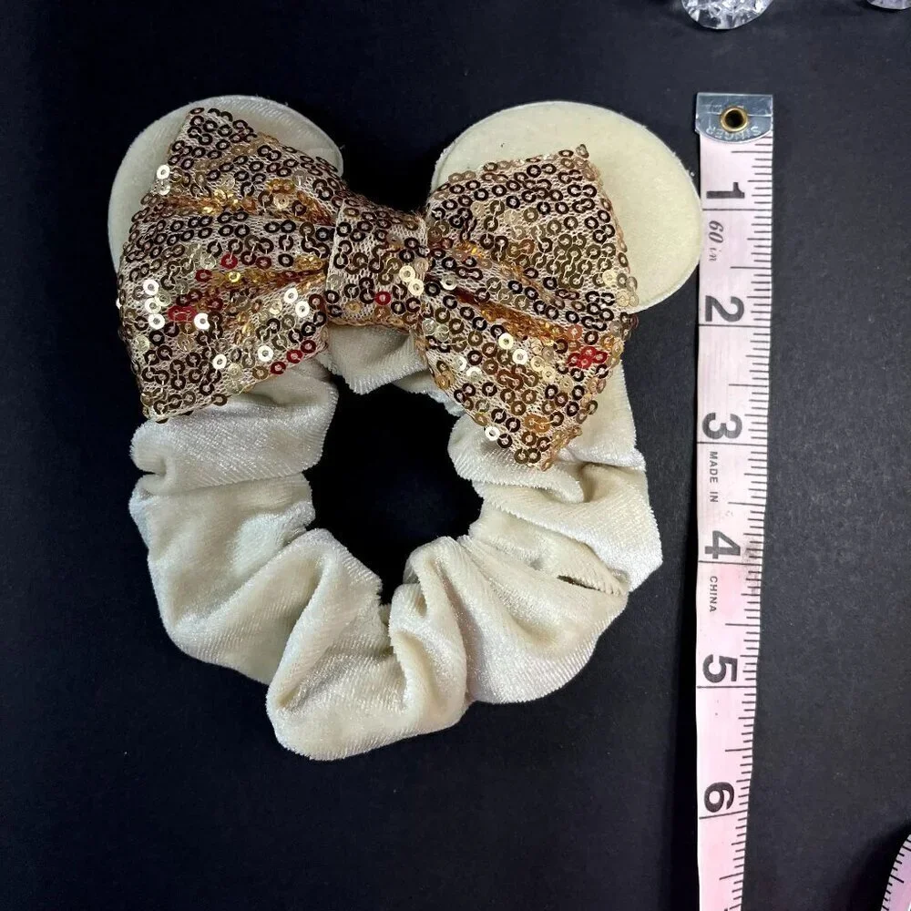 Minnie Mouse Ears Scrunchies Gold Sequins Hair Bow Hair Care Hair Accessories